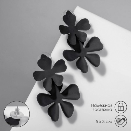 Earrings Metal "brightness" flowers, black color