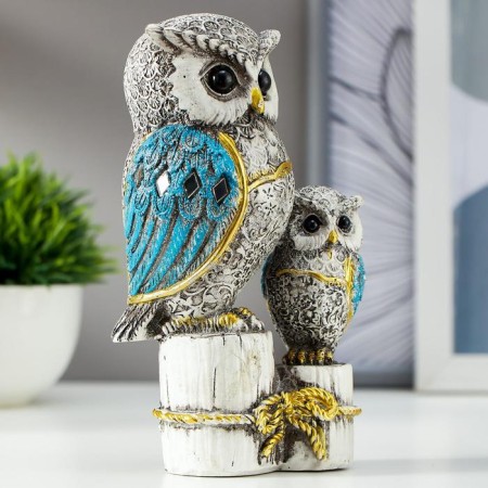 Souvenir Polystone "Gray Eagle with blue wings, with a stump of hemp" 16.8x9.5x5 cm-1