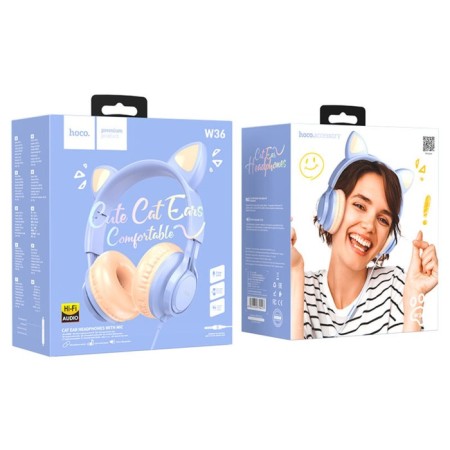 Hoco W36 headphones, wired, invoices, microphone, 1.2 m, blue-4