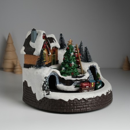 Souvenir plastic light "Santa Claus decorates the Christmas tree" revolves 19.5x19.5x16 cm-2