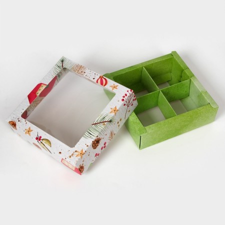 New Year. Box for 4 sweets "New Year's gifts", 12.6 x 12.6 x 3.5, confectionery packaging-4