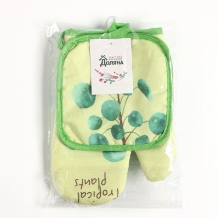 Kitchen set 2 objects of the “tropical” color color green: a severity 17x17 cm, mittens 25x16 cm, 100% p/e-6