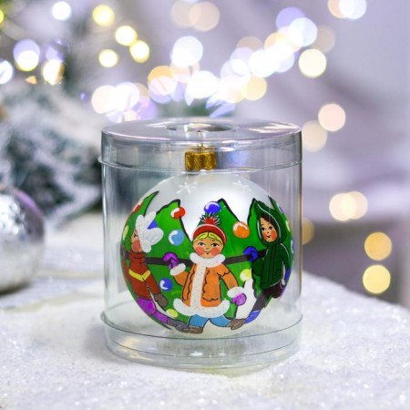 Christmas tree toy ball "Round dance", 80 mm, manual painting, glass-3
