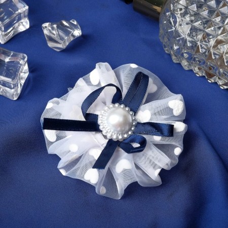 Hair elastic band Bant "Schoolgirl" Tape Pearl, D-7 cm, blue-white