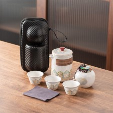 A set for a tea ceremony of 6 items per 3 people: a cup 50 ml, a kettle 280 ml, white