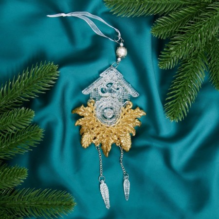 Jewelry decoration "New Year's watch shine" 10x18 cm, transparent-gold