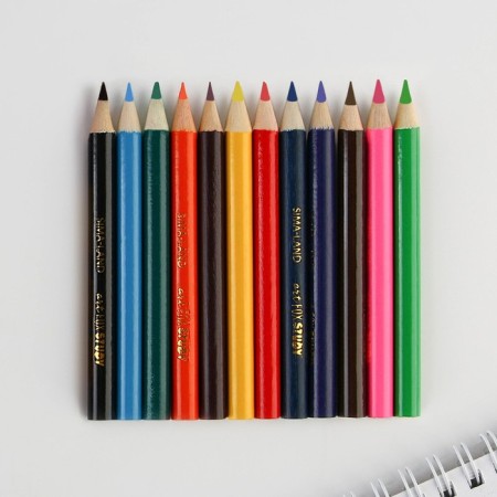 Pencils colored 12 colors mini sharpened round wooden building "September 1"-1