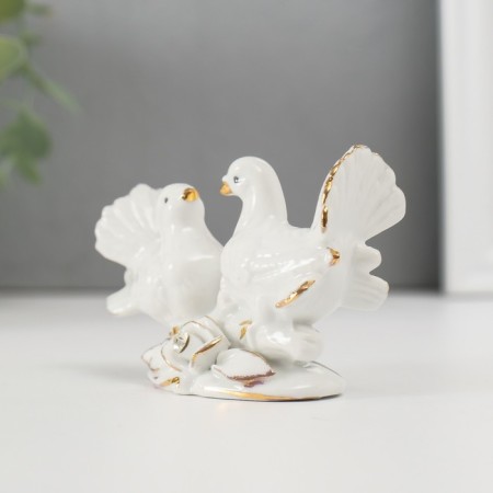 Souvenir Ceramics "Doves with a rose" white, rhinestone 5.8x8.7x4.2 cm-2