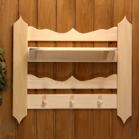 Carved hanger shelf, 3 hooks, 55 × 50 × 12 cm-1