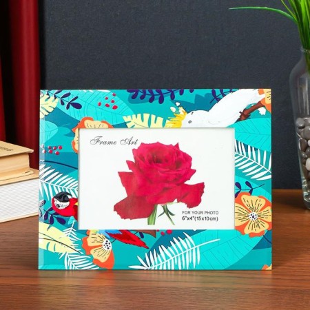 Photo frame Glass 10x15 cm "Parrots in the Tropical Forest" Double convex pattern 22x17 cm