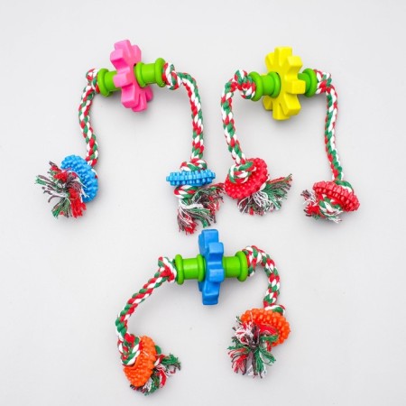 Cable toy with chewing elements "gears", up to 34 cm, up to 100 g, mix of flowers-4