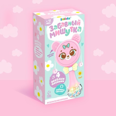 Musical toy "Funny Mishutka", sound, light, pink color-9