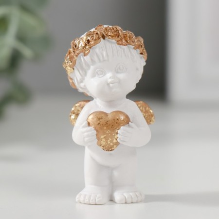 Polystone souvenir "Angel in a wreath with a heart" White with gold 5.2x2.5x2.7 cm