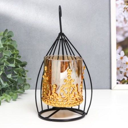 Summary metal, glass per 1 candle “curl” d-7.5 cm, gold, black 12x11x21 cm-2