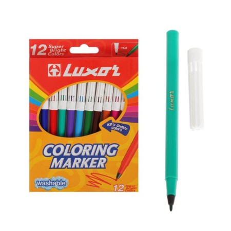 Фломастеры 12 цветов Luxor Coloring, смываемые, картон, европодвес-1