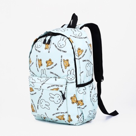 Youth backpack made of textiles, external pocket, turquoise color