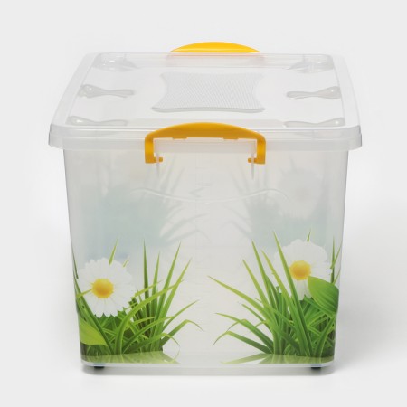 The container for storage with the lid "Hide Box. Grass ", 50 l, 60 × 38 × 31 cm, on wheels, mix-4