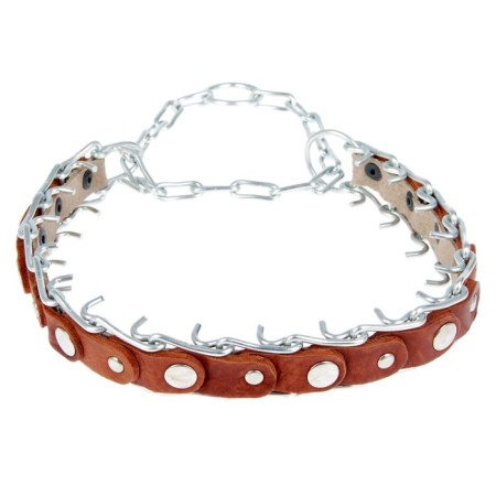 Collar strict wire zoonik, welded chain/leather, 3 mm, width 3 cm, Osh 50-70 cm, mix