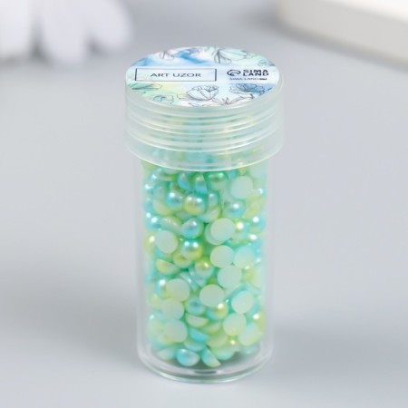 Decor "Semiobusins ​​and rhinestones. Green-blue gradient" D = 4 mm 10g 200 pcs 5x2.5 cm mix-4