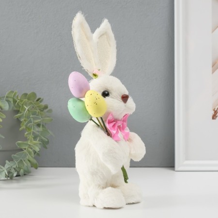 Souvenir "White Bunny with a pink bow and Easter eggs" 12x12.5x25 cm-2