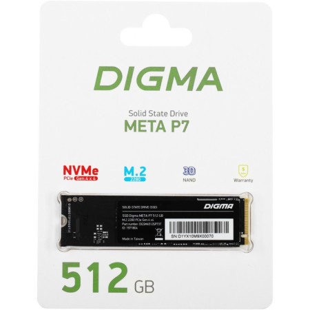 SSD Digma PCIE 4.0 X4 512GB DGSM4512GP73T META P7 M.2 2280-8
