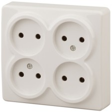 4x2p socket, 16A-250V, IP20, OU, era expert, ivory