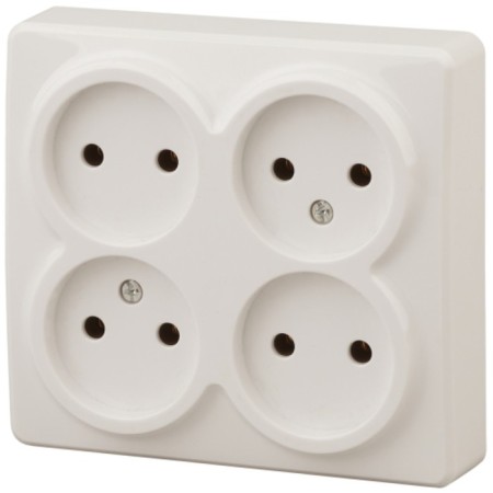 4x2p socket, 16A-250V, IP20, OU, era expert, ivory