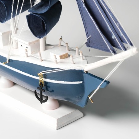 The ship souvenir medium "Kalev", the sides are blue with a white strip, the sails are blue, 30x7x32 cm-11