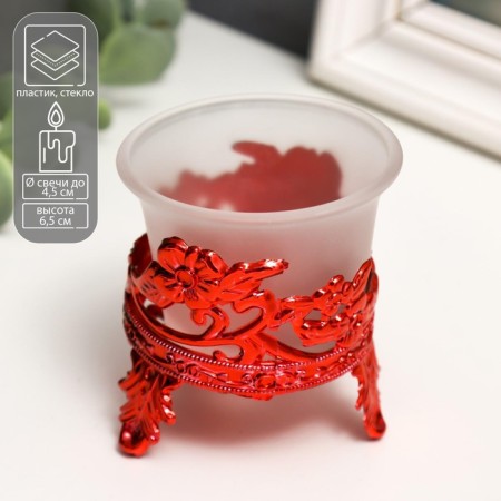 Glass candlestick, 1 candle "Flowers" red 6.5x6x6 cm