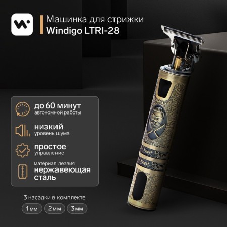 Windigo Ltri-29 haircut machine, portable, 600 mAh, 3 nozzles, display, USB