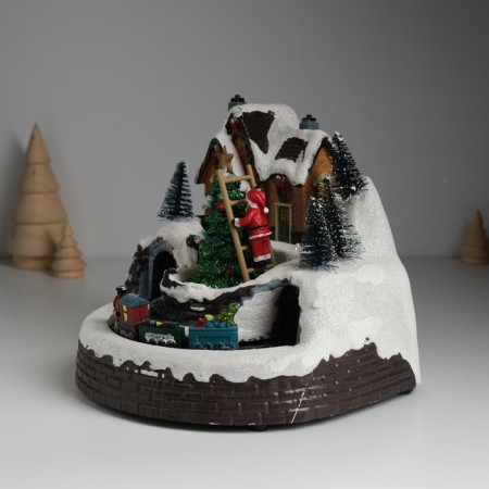 Souvenir plastic light "Santa Claus decorates the Christmas tree" revolves 19.5x19.5x16 cm-3