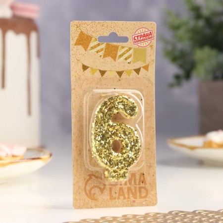 Candle in the cake "Square", number "6", gold, 6.5x4-2