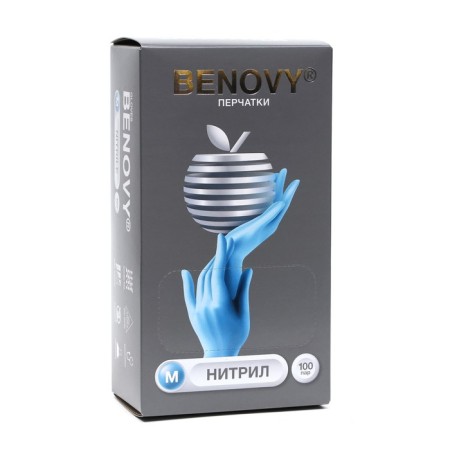Medical nitrilic nitrilic, textured Benovy, size m, blue, 100 pairs