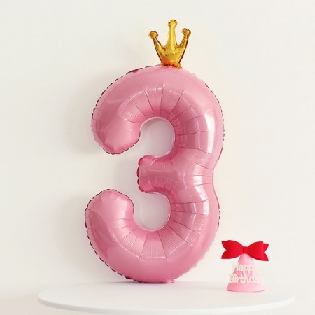 Foil ball 40 "" Number 3 with the crown ", the color is pink-2