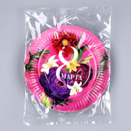 Disposable paper plate "since March 8", 18 cm-4