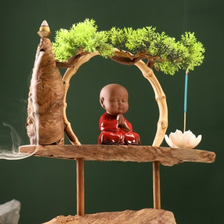 Souvenir tree, porcelain "Little Buddha in Red" with a stand for incense 35x35x9.5 cm-11