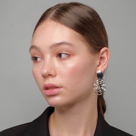 Earrings Metal "Gate" two ovals, color silver-4