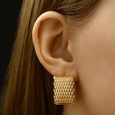 Earrings Metal "Accord" Ornament, rectangle, color gold-4