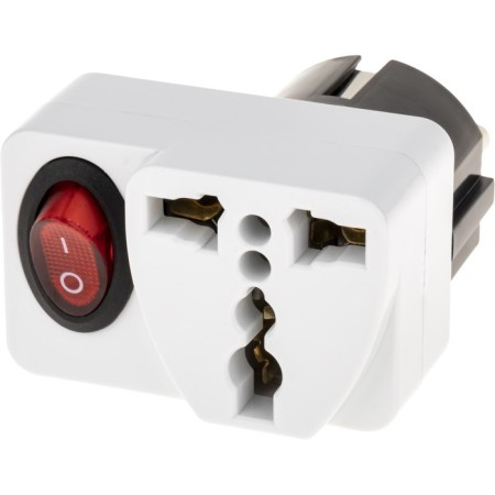 Adapter with a button, in the euro and the Asian fork, s/s, 16a, 230V, 3680W, IP20, white, 26956 4,-1