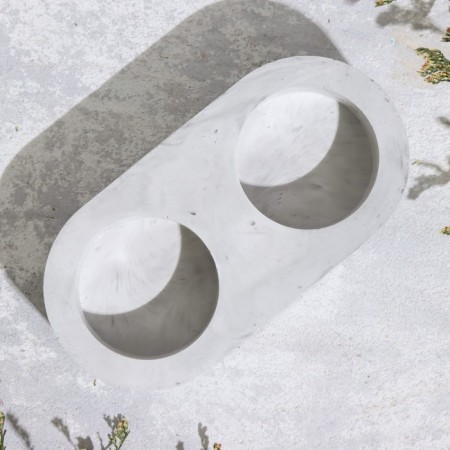 Gypsum Climber from gypsum for two candles oval, 12x6x3cm, marble with black stripes-2