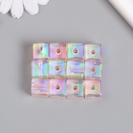 Busina for creativity plastic "Cube. Transparent mother of pearl" Pink 1,4x1.4x1.4 cm-2