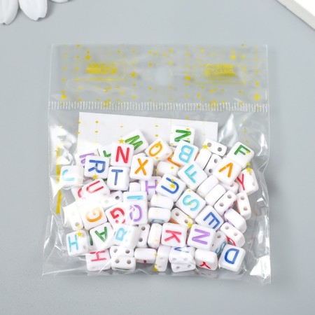 Beads for creativity plastic "Color English letters" White set 20 grams 0.4x0.8x0.8 cm-3