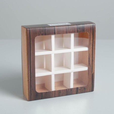Box for sweets, confectionery packaging, 9 cells, “tree” 14.5 x 14.5 x 3.5 cm
