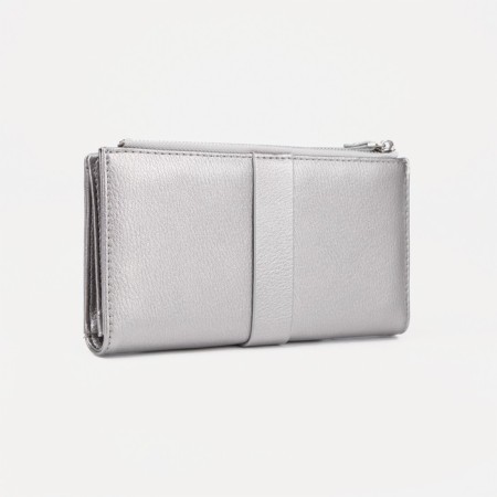 Women's wallet on the button, silver color-1