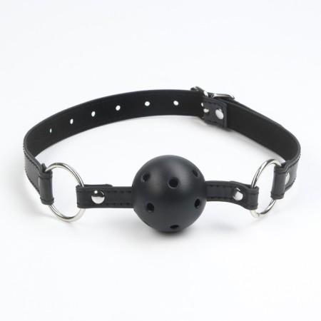 Gag BDSM NOTABU, adjustable belt, ball with holes, PVC, D 45 mm, black-2