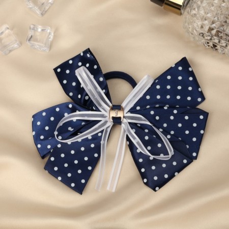 Hair elastic band "Schoolgirl" Bant White Golly, 14 cm, white-blue-2