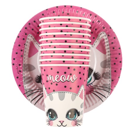 A set of paper dishes is a disposable cute cat ”, 10 glasses, 10 plates-2