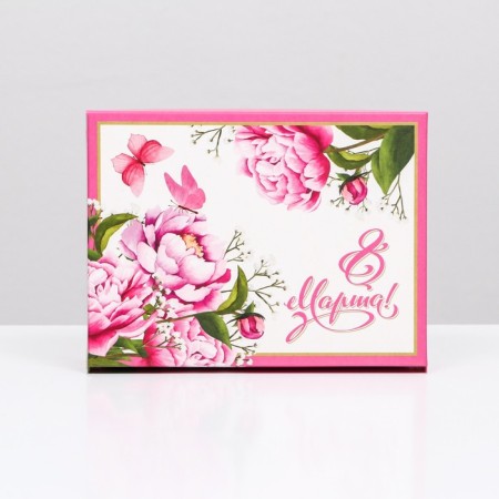 Gift box "March 8, peonies", pink, 16.5 x 12.5 x 5.2 cm-2