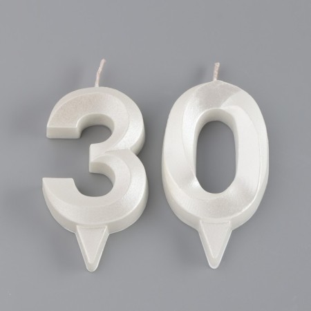 Candle in the cake anniversary "line" (set 2 in 1), number 30, pearl, 6.5 cm-2