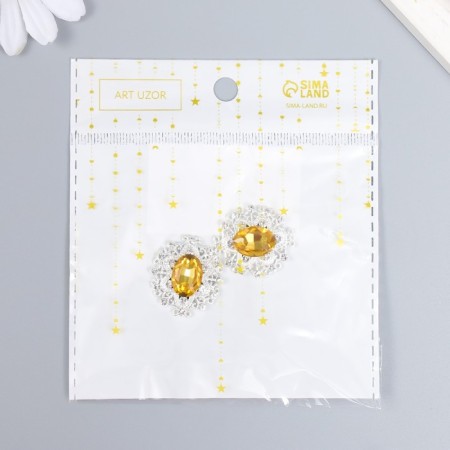 Decor for creativity Metal "Medallion Patal" Amber Crystal set 2 pcs 2.6x2.4 cm-3